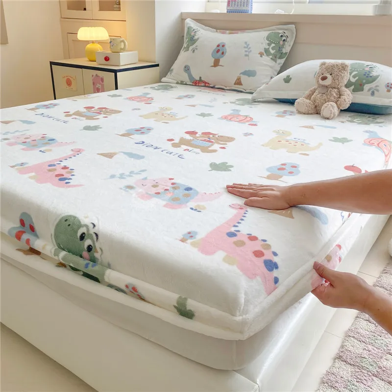 

Thicken Velvet Bedsheet Cartoon Style Bed Cover Soft Warm Fitted Sheets Winter Bed Linen for Home drap de lit (No Pillowcase)