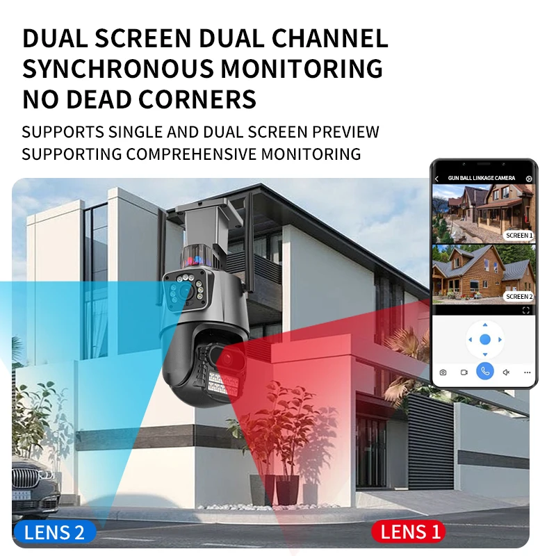 8MP 4K IP Camera Outdoor WiFi PTZ Dual Lens Dual Screen Auto Tracking Waterproof Security Video Surveillance Police Light Alarm