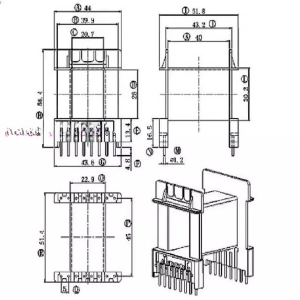 EE65 power transformer core skeleton horizontal 8 + 8 pin 6503 bakelite