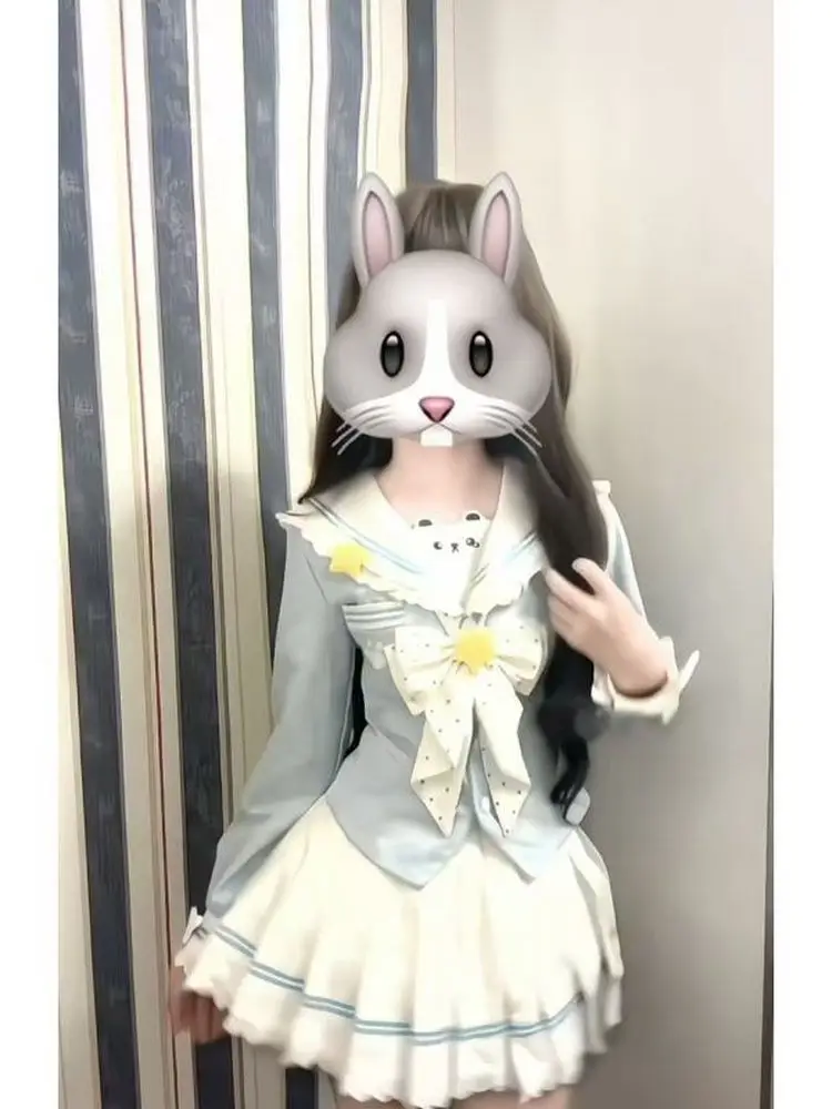 

Autumn New Sle Japanese Sailor Suit Polka Dot Bow Navy Collar Waist Cinched Pleated Skirt Two Piece Set Women's Clothing