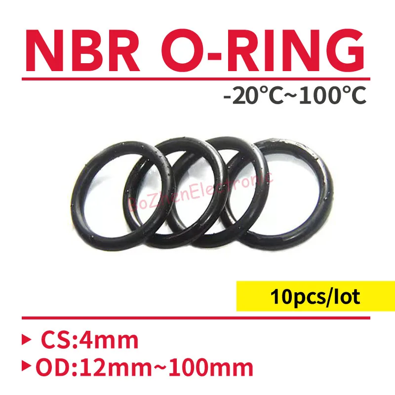 

10pcs Black O Ring Gasket CS 4mm OD 12mm ~ 100mm NBR Automobile Nitrile Rubber Round O Type Corrosion Oil Resistant Seal Washer