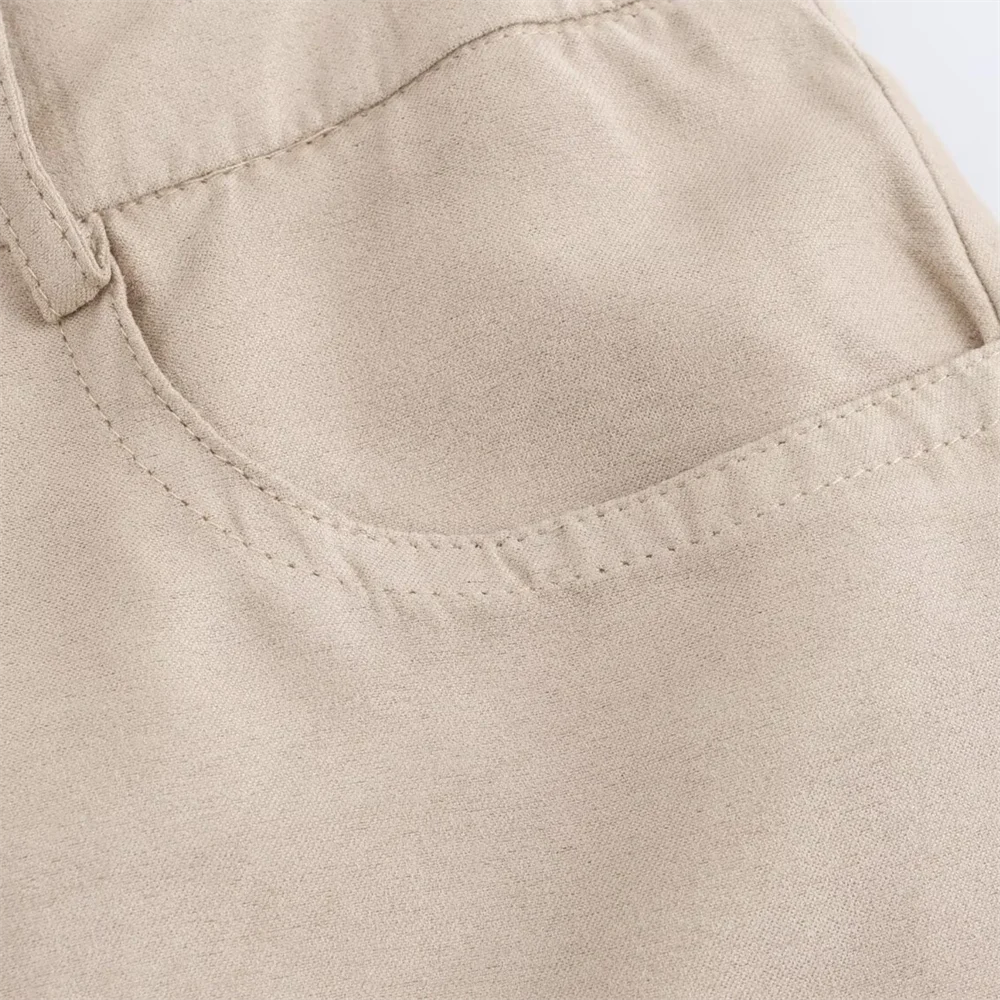 TRAF autumn new women\'s casual temperament suede texture effect high waist straight leg casual pants
