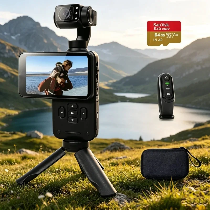 New 5K Vlog Action Pocket Camera 5K 3-Axis Anti-shake Digital Video Camcorder Big Screen Face Tracking IR Night Vison