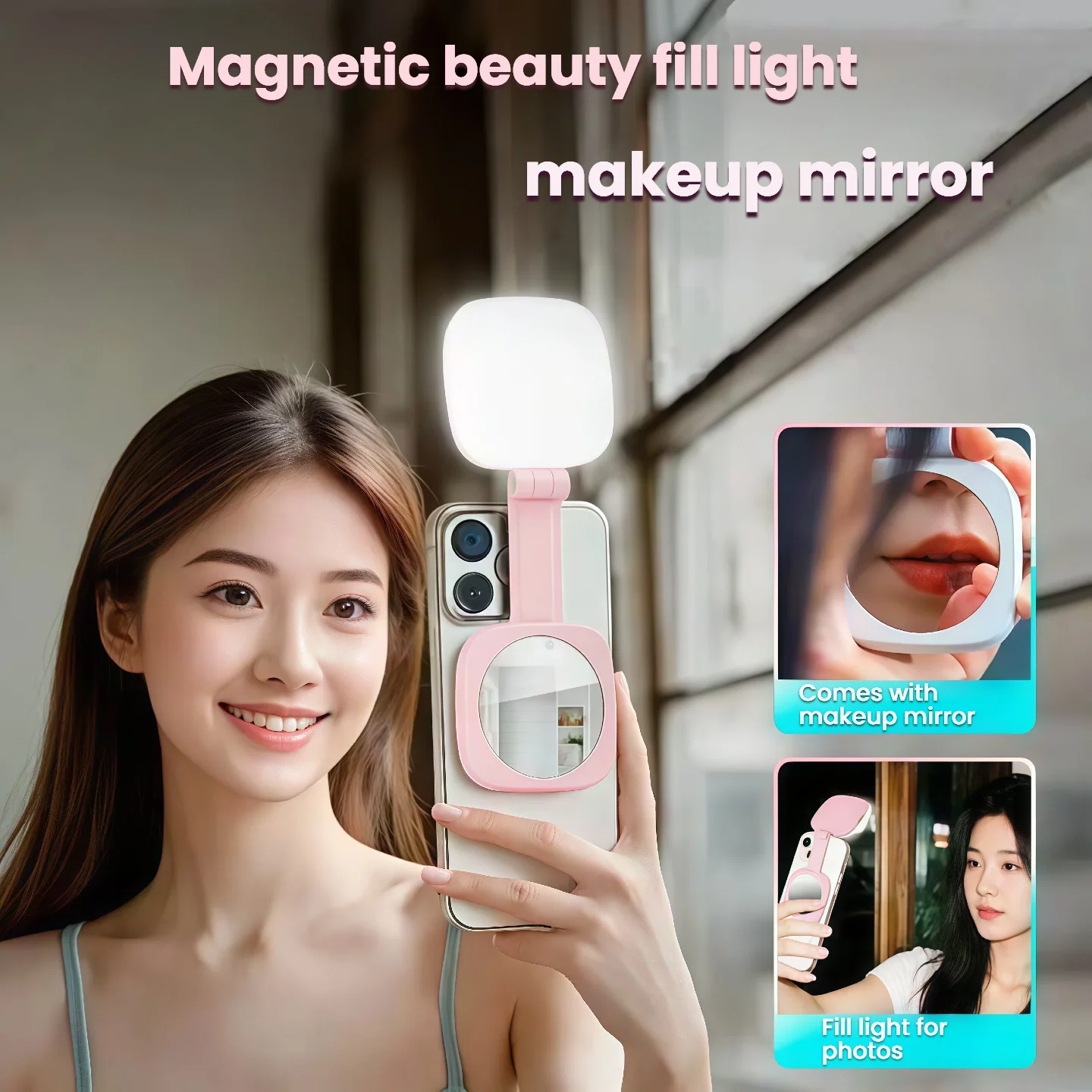 360° LED Ring Fill Light with Mirror Magnetic Selfie Light for MagSafe iPhone Perfect for Selfies Vlog Video Calls