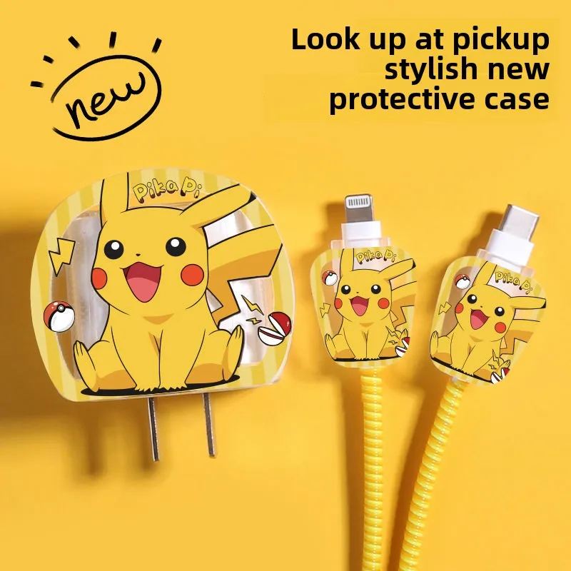 Pikachu 3D Soft Silicone Charger Case for Iphone 16 15 14 13 Pro 18w 20w Charger Head Protective Sleeve Cable Protection Cover