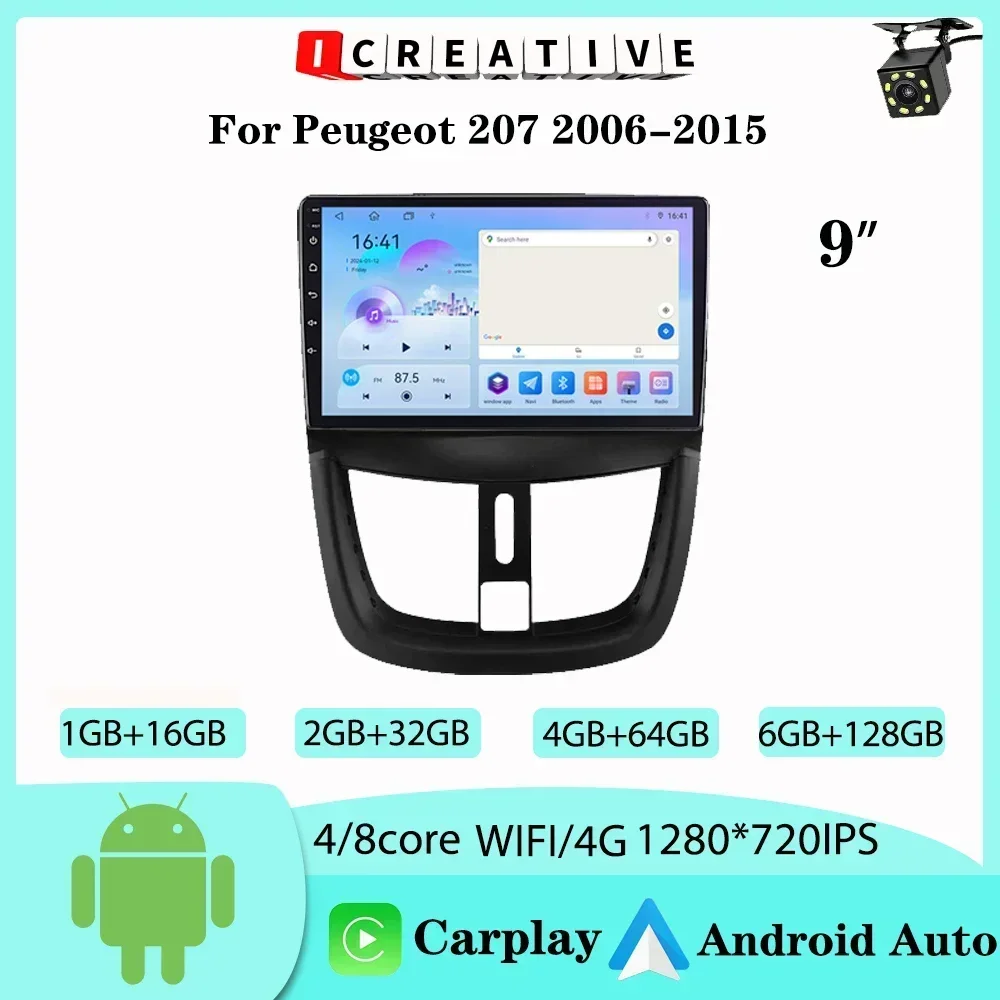 

Car Radio Android for Peugeot 207 2006-2015 9'' Multimedia Video Player Wireless Carplay & Android Auto Head Unit Naviagtion GPS