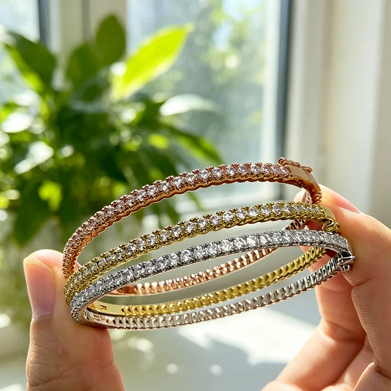 Top Classic Square Cubic Zirconia Tennis Bangle Luxury Fashion Jewelry For Men For Women Top Quality For Party Wedding Bangle