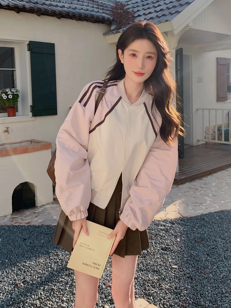 

Baseball Jackets Unisex Womens Spring Casual Fur-Collar Front-Zip Sherpa Leopard Harajuku Illusion Two-Pieces Knitwear Printing