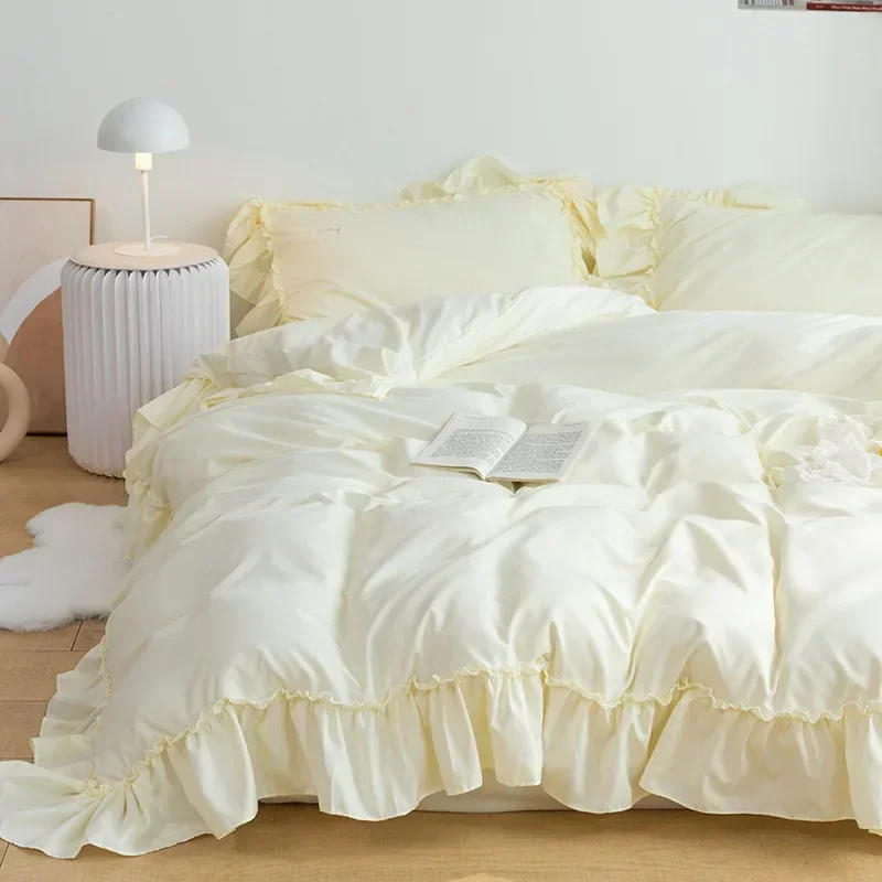 Elegant Bedding Sets Luxury Bed Linen Princess Cute Ruffle Duvet Cover Bed Sheet and Pillowcases Queen King Bed Comforter Sets