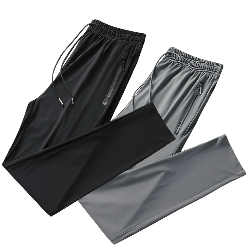Men's Sports Pants Summer Lightweight Ice Silk Breathable Fitness Pants Casual Fashion Men's Quick Drying Wide Leg Pants 5XL 6XL