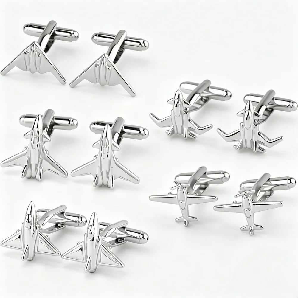 Silver Color Airplane Cufflinks for Men Novelty Fighter Jet Aircraft Plane Shape Cuff Links Wedding Business Dress Shirt Jewelry