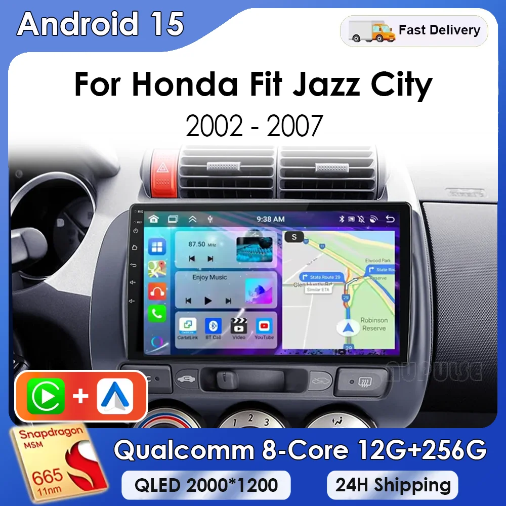 راديو سيارة أندرويد 15 لهوندا جاز 1 GD 2001 - 2008 Fit 2001 - 2009 LHD RHD مشغل فيديو الوسائط المتعددة الملاحة اللاسلكية Carpla