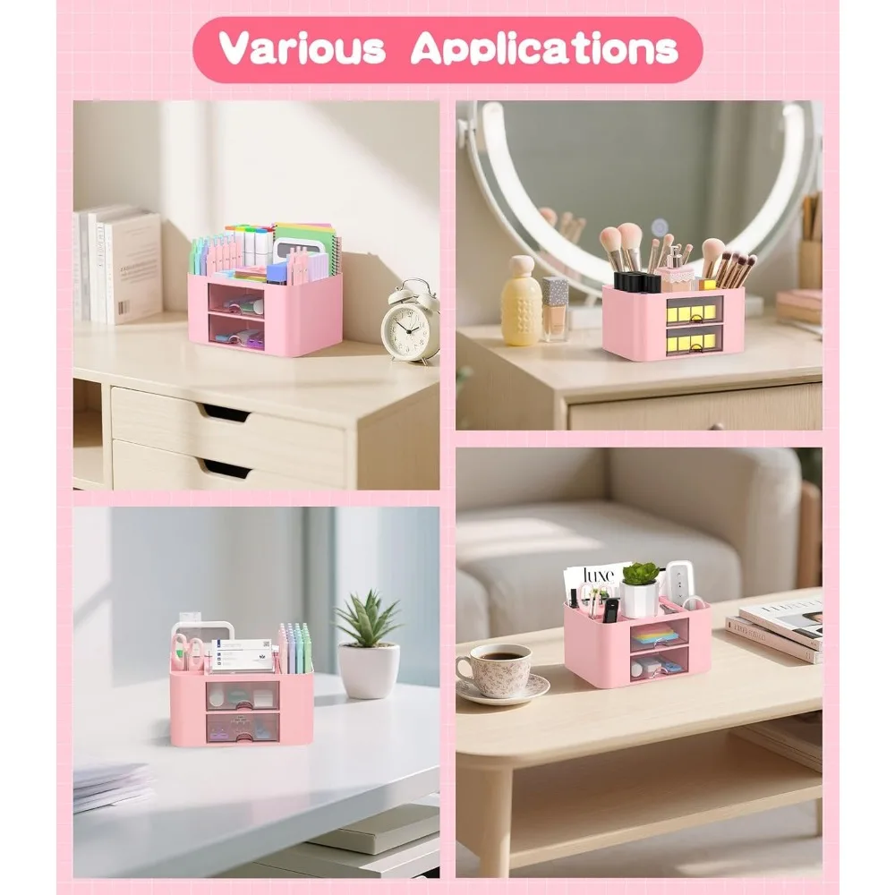 ملحقات مكتب وردي، 10 قطع من اللوازم المكتبية الوردية، ملحقات منظمات المكتب مع حامل قلم رصاص، موزع شريط، دباسة، ستا