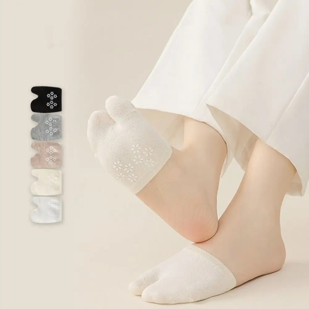 

5Pairs Casual Flower Forefoot Socks Invisible Anti-slip Two Toe Socks Cotton Hosiery Soft Half Feet Socks Summer