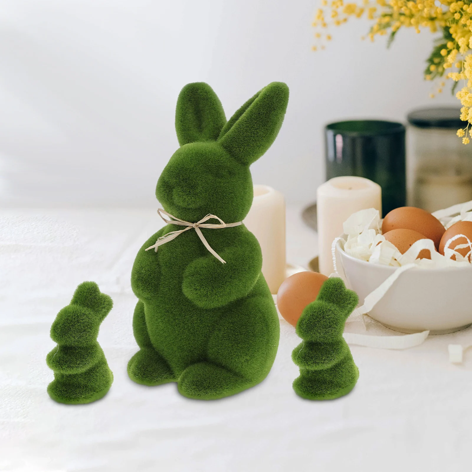 

3pcs Bunny Ornaments Flocked Rabbit Sculpture Simulated Rabbit Decor Spring Table Decorations Miniature Animals