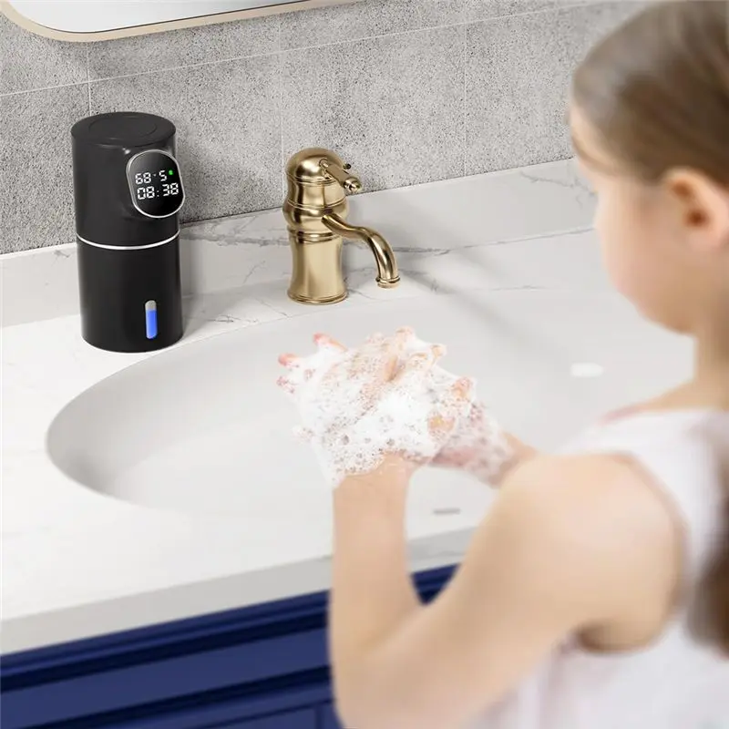 [NEWA64Z!】 Automatic Foaming Soap Dispenser Touchless HD LED Time And Temperature Display 5-Level Adjustable IPX6 11Oz/320Ml