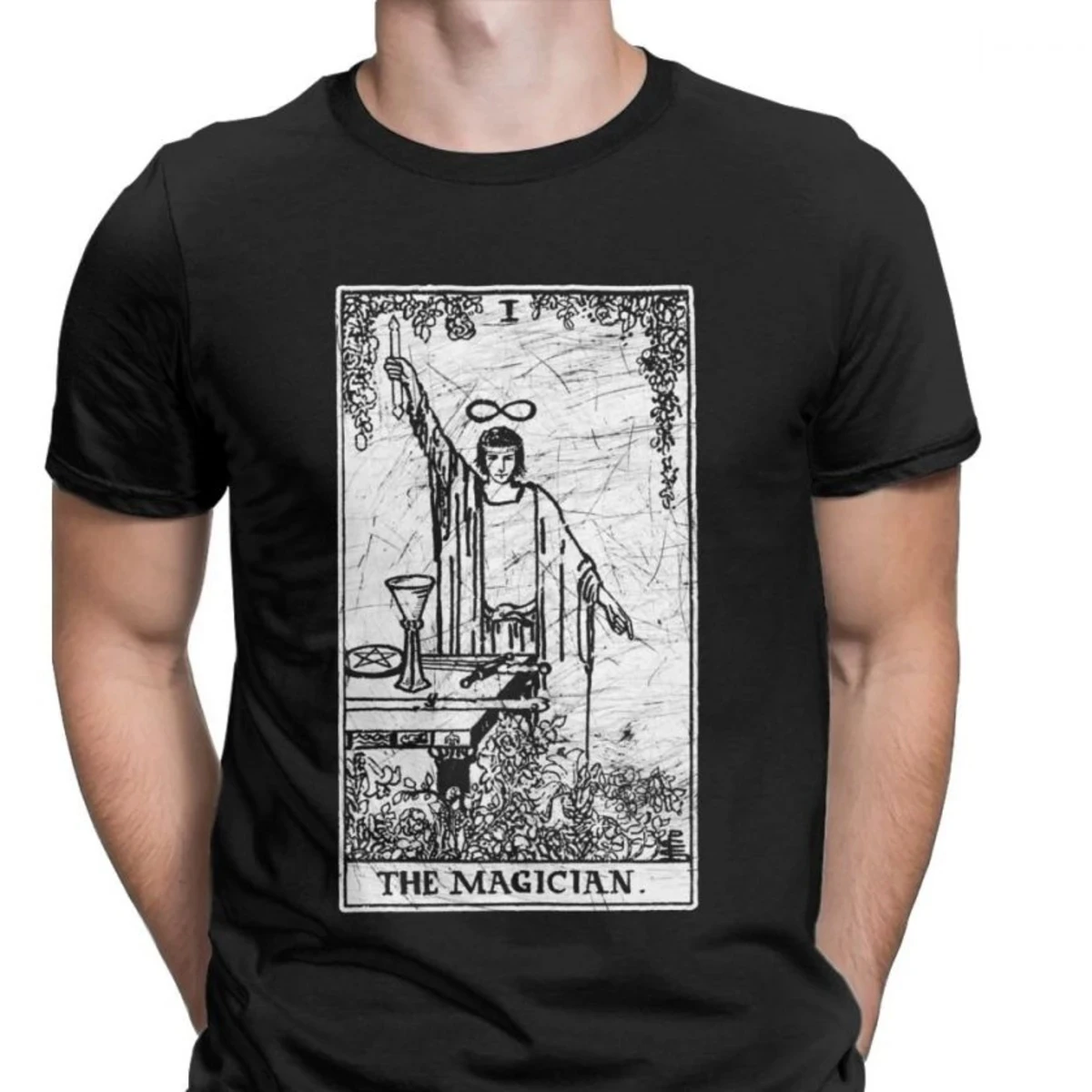 The Magician Tarot Card Major Arcana Tune Telling Occult T-Shirt Men Novelty Cotton Tee Shirt Harajuku Fitness Loose T Shirts