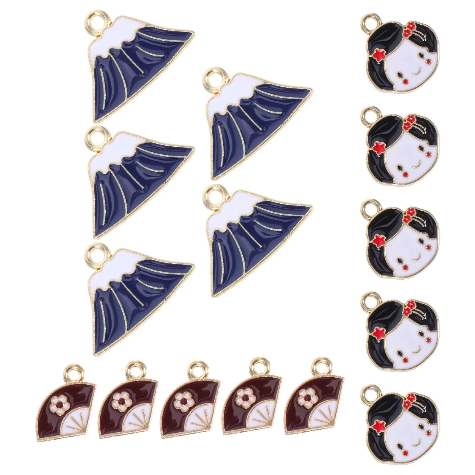 

15Pcs Geisha Jewelry Charms Japanese DIY Alloy Fan Pendants Necklace Bracelet Earrings Party Decorations