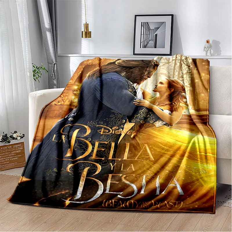 Cartoon Beauty and The Beast Romantic Soft Blankets,Throw Blanket Comfortable Blanket for Picnic Beds Sofa Home Bedroom Kid Gift