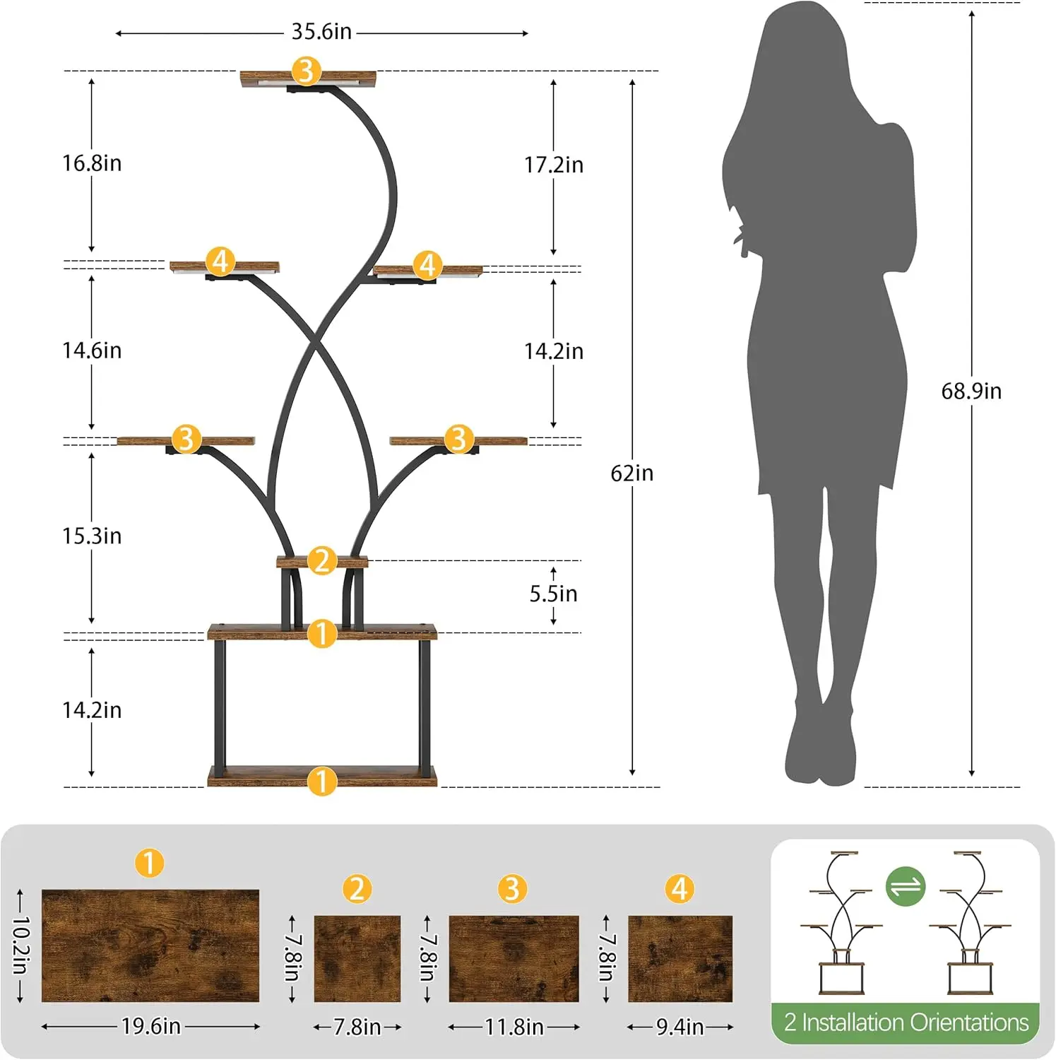 

Подставка для растений в помещении с подсветкой для выращивания - высокая полка для растений высотой 62 дюйма, угловые подставки для растений с подсветкой для комнатных растений, бесплатная доставка