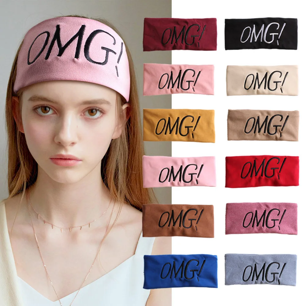 OMG Letter Embroidery Coral Fleece Headbands Soft Plush Makeup Washing Face Hairbands Elastic Spa Shower Hair Accessories