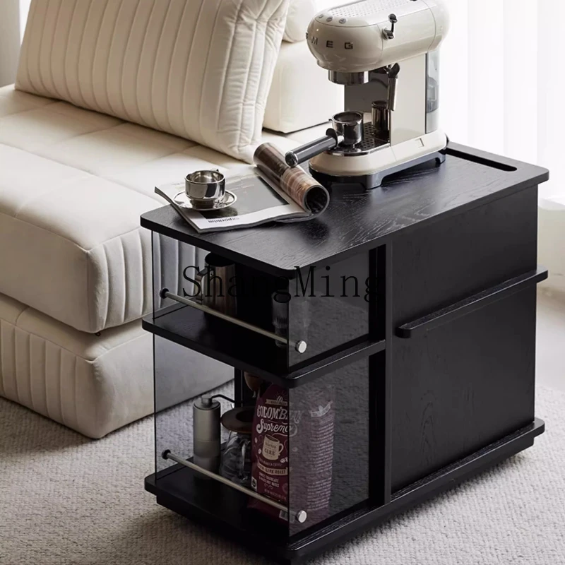 

FG mobile tea table trolley living room multi-functional tea table side few cabinets locker balcony solid wood tea cabinet