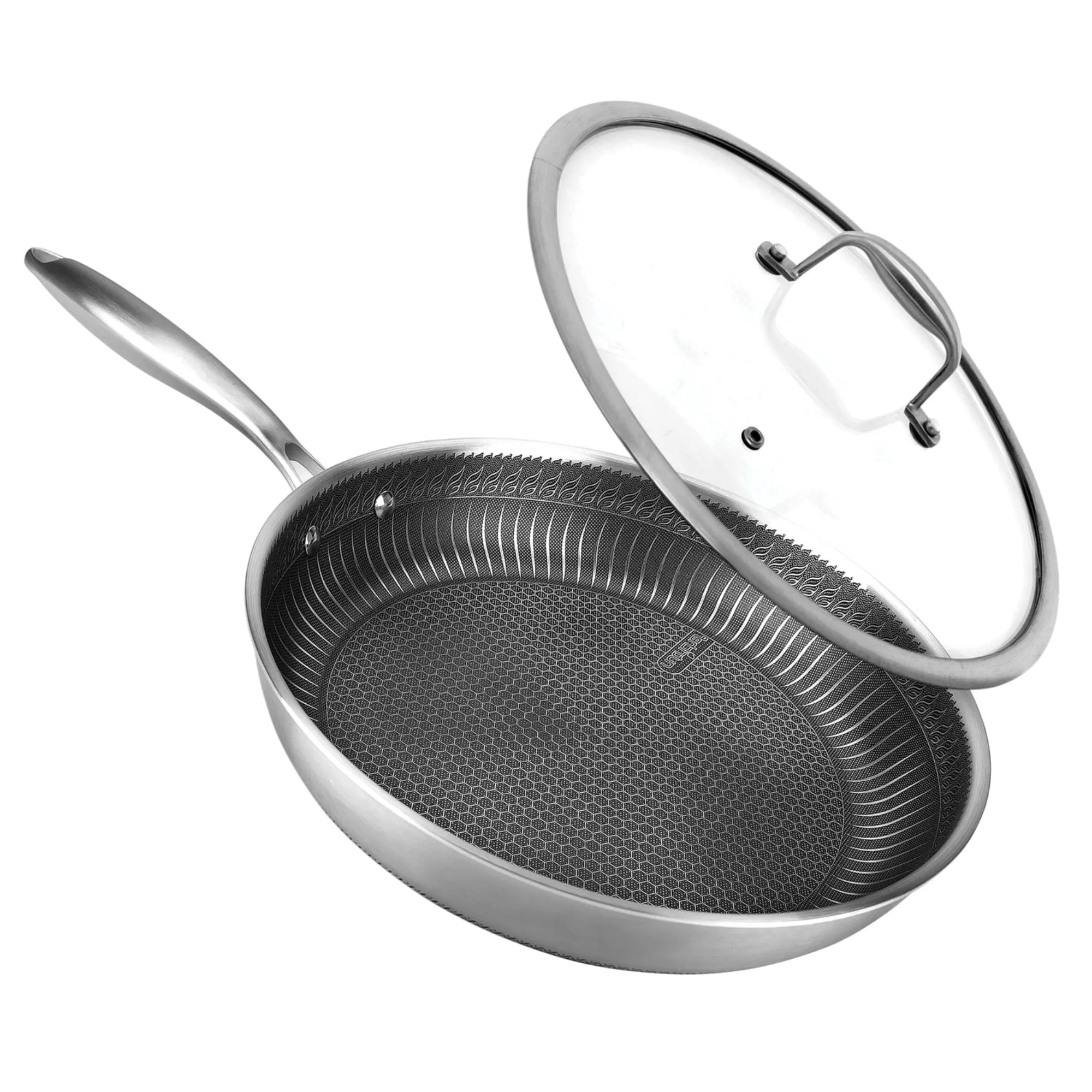 

Nonstick Tri-Ply Stainless Steel Stir Fry Pan with Glass Lid, 12 inch