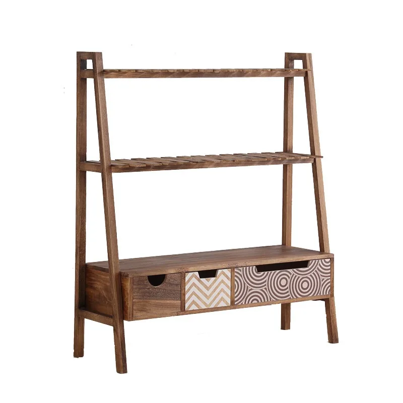 Home Pastoral solid wood hanging orchid flower stand Balcony shelf Living room floor-to-ceiling succulent shelf High-end indoor