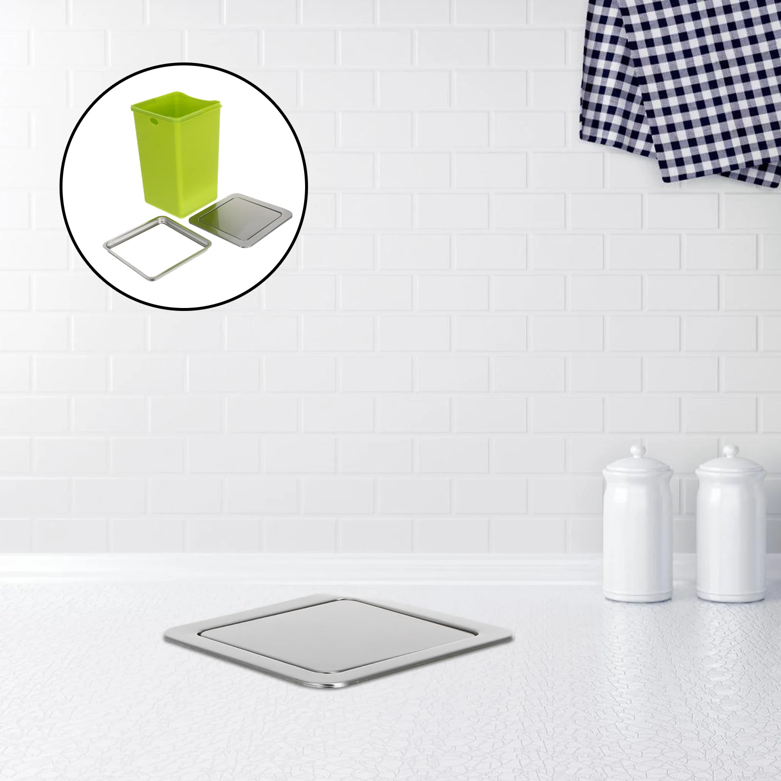 

1 комплект, встроенный встроенный настольный мусорный бак, мусорный бак, качающаяся крышка, компактная корзина для мусора, кухня, ванная комната