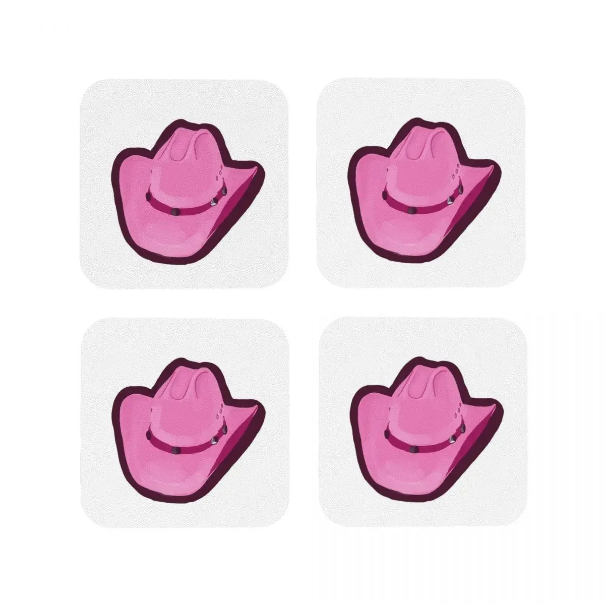 Pink Cowgirl Hat Coasters Coffee Mats Leather Placemats Mug Tableware Decoration & Accessories Pads for Home Kitchen Dining Bar