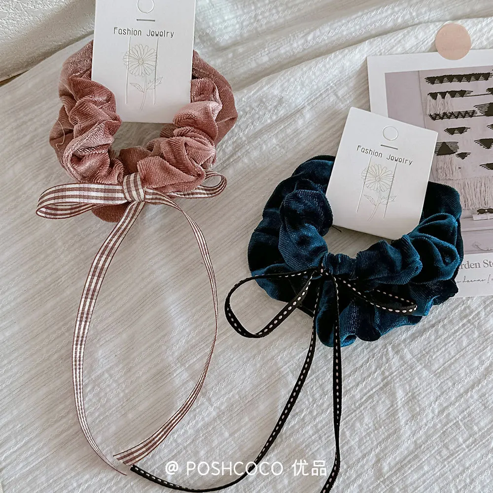 

Бархатные резинки для волос с бантом, комплект из 2 предметов, резинки для волос с лентой, элегантный держатель для хвоста для женщин, новинка осени и зимы