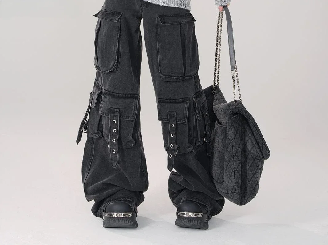 Women\'s Black  Baggy Cargo Jeans Harajuku Oversize Denim Trousers Y2k 90s Vintage 2000s  Jean Pants Trashy Clothes 2025
