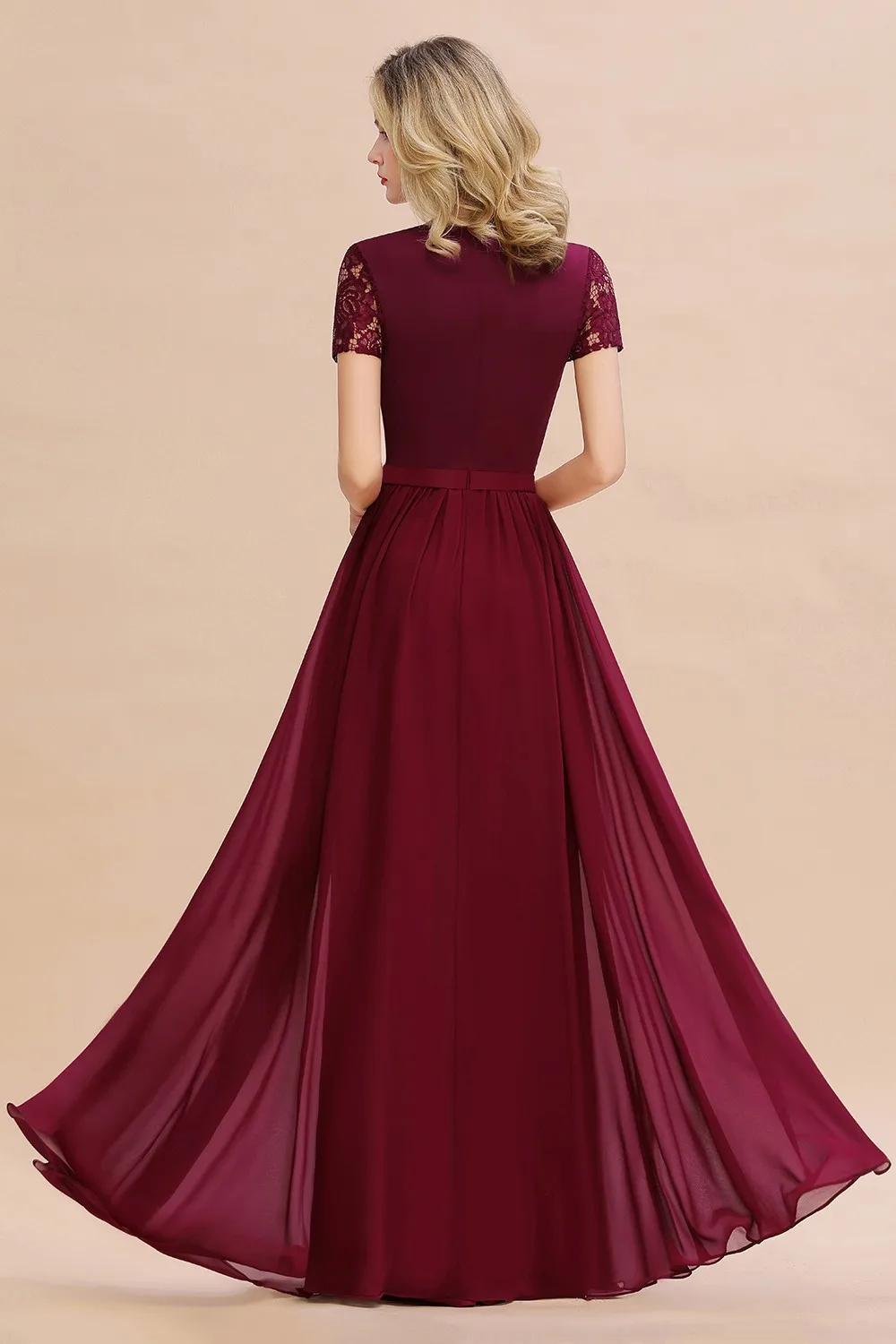 Burgundy Chiffon Long Bridesmaid Dresses Lace A Line O Neck With Sashes Wedding Guest Evening Party Gown Vestido De Fiesta Green