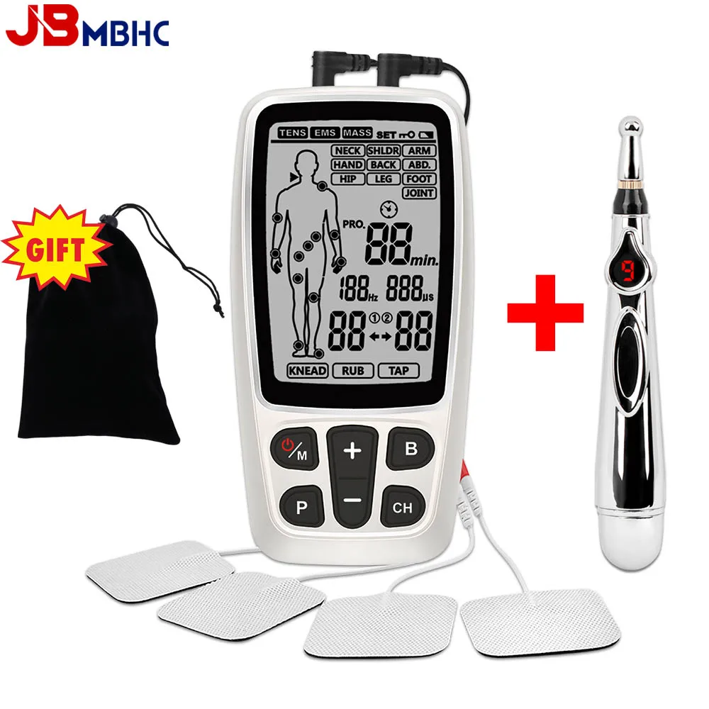 

3 in 1 EMS Electric Muscle Stimulator TENS Unit Physiotherapy Pulse Machine Full Body Massager Pain Relief Device + Meridian Pen