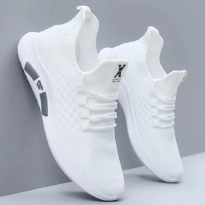 Men Knit Mesh Slip On Sneakers, Breathable Light Comfort Walking Shoes Fashion Outdoor Daily Casual Sports Footwear