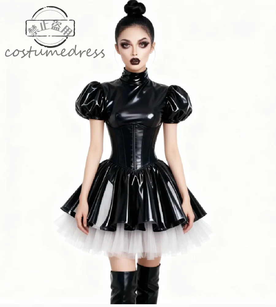 فستان سهرة عتيق من Withy القوطية بأكمام منتفخة للهالوين زي لوليتا للحفلات الراقصة فستان قصير قصير من دراكولا مصاص دماء لحفلات الكوكتيل #1