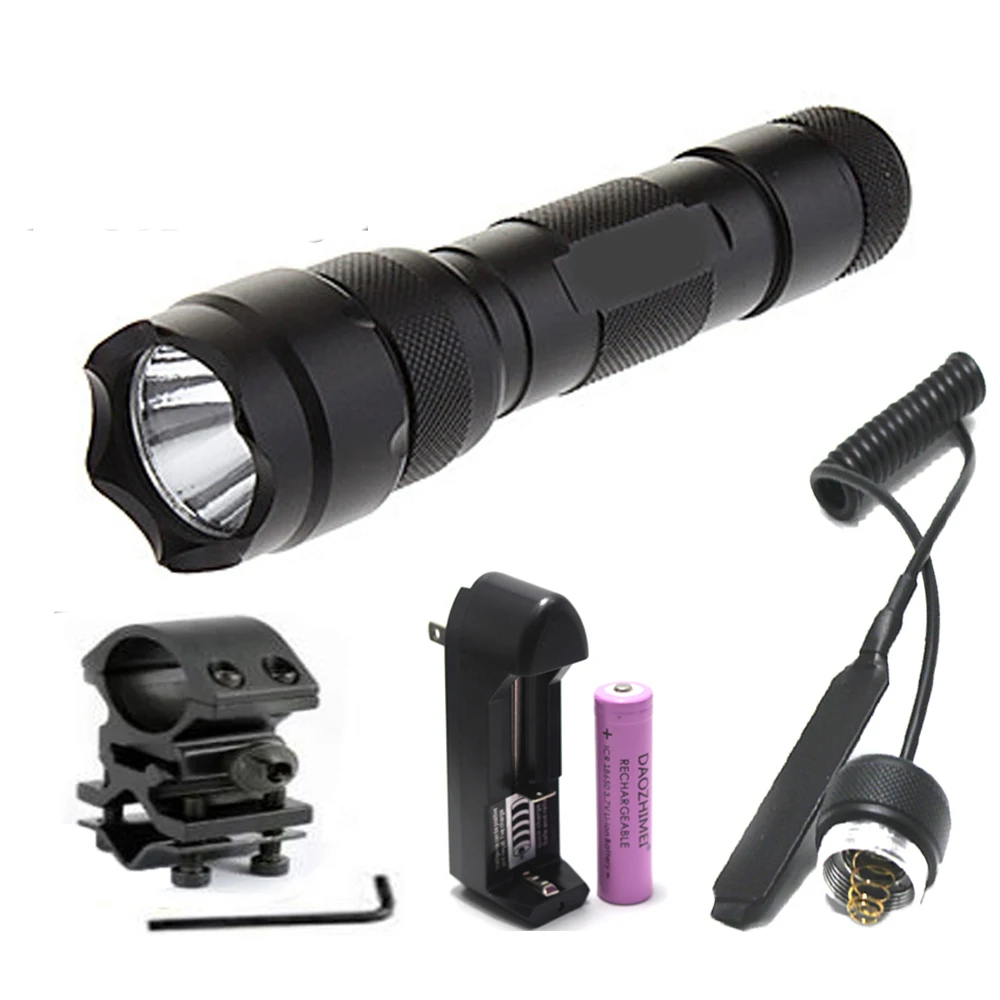 5000 Lumens LED Tactical Flashlight T6 L2 5 Modes 502B Torch Charger+Battery + Pressure Switch +Mount Hunting Rifle