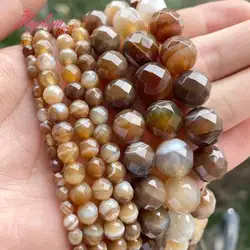 6mm/8mm/10mm Round Faceted Stripe Brazil Agate Natural Stone Beads For Jewelry Making DIY Necklace Bracelet 7 Inches/15Inches