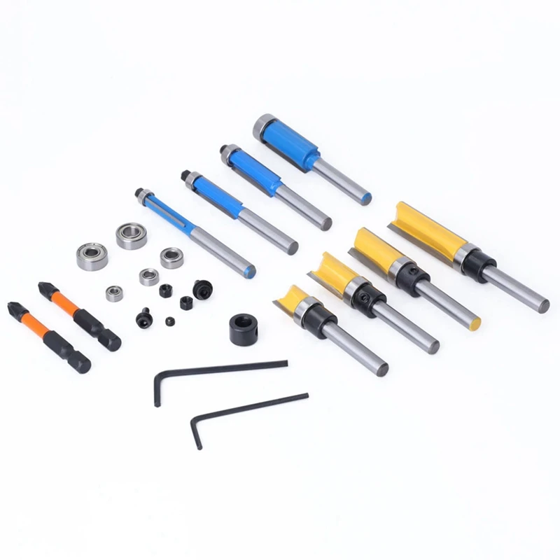 플러시 트림 라우터 비트 1/4 생크, 4 패턴 플러시 트림 라우터 비트, 2 임팩트 비트 포함, 10 개