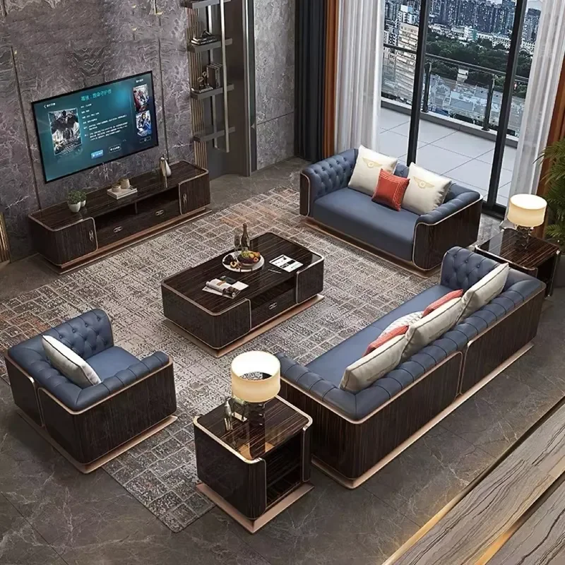 Light Sofa Set Furniture Leather Modern Living Room U-shaped Sky Blue Sofa