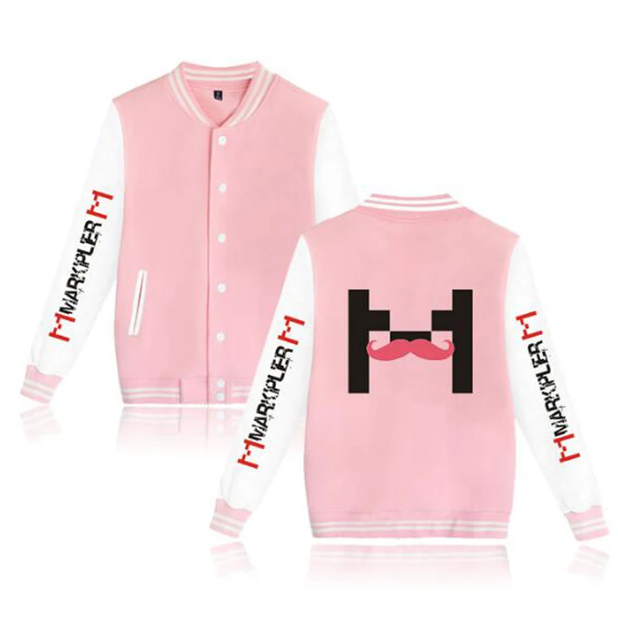 Markiplier Baseball Uniform Fleece Jacket Women Men Streetwear Hip Hop Long Sleeve Pink Hoodie Sweatshirts Casual Sportswear