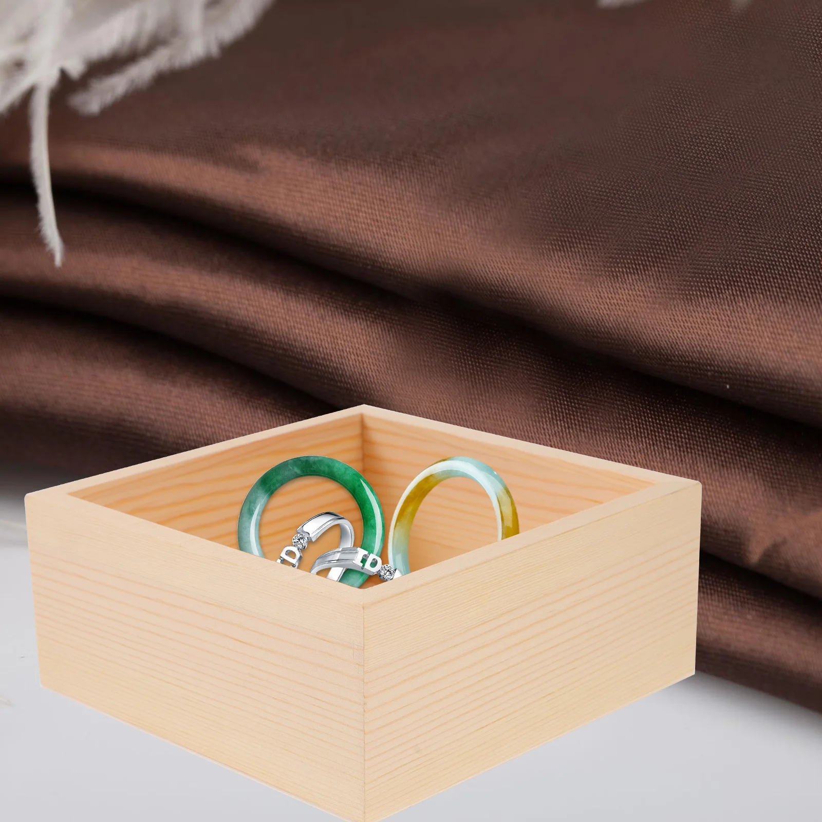 

4Pcs Small Wooden Storage Boxes Natural Unpainted Wood Craft Organizer Square Display Box for Accessories Sundries Desktop Tidy