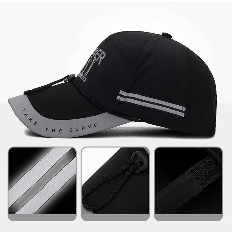 Summer Outdoor Sports Golf Baseball Cap Anti-UV Protection Quick Dry Breathable Letter Sunhat Drawstring Windproof Hiking Cap