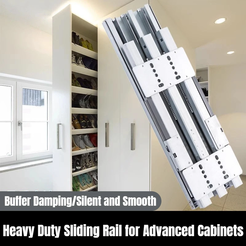 Heavy Duty Sliding Rail Damping Buffer Push-pull Vertical Cabinet Wardrobe with Thickened Load-bearing Upper and Lower Tracks