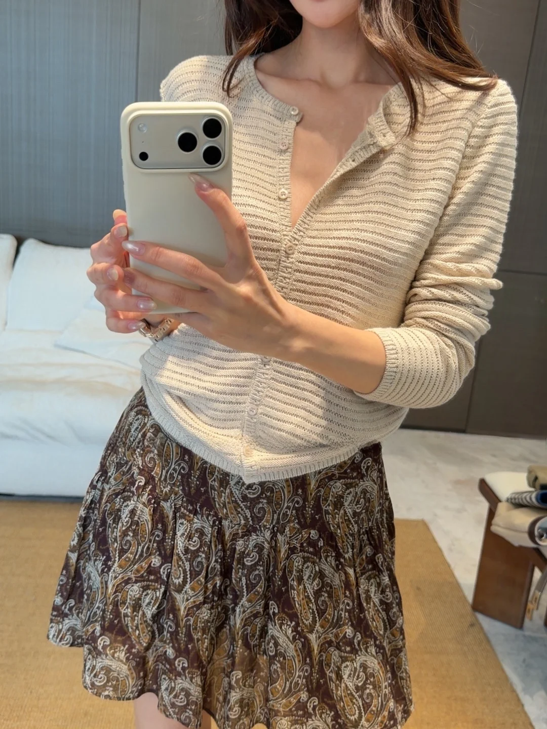 

Original Korean Style Half Open Knitted Shirt Spring Shoulder Fit round Neck Base Shirt Elegant Top Soft Acrylic Long Sleeve