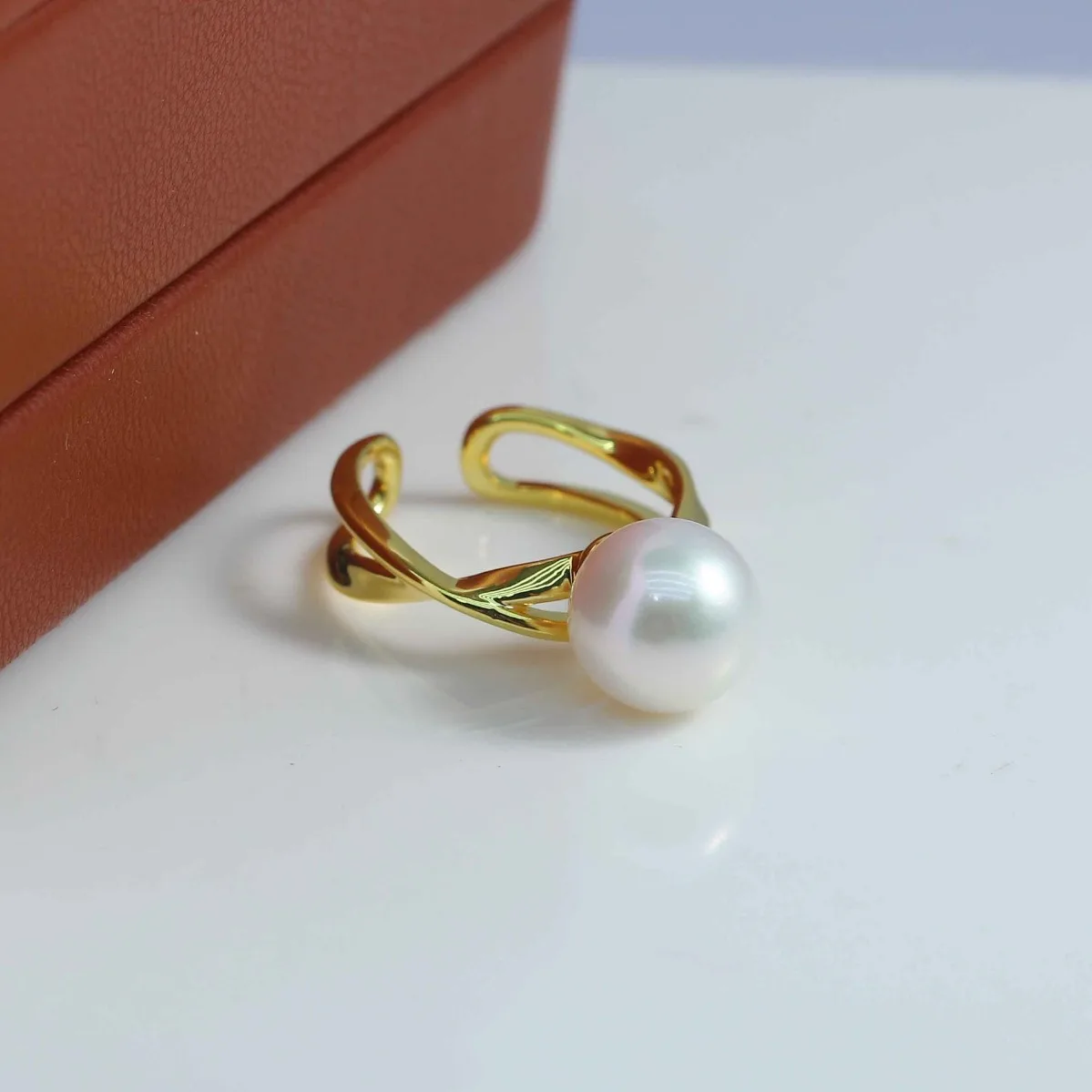 Brass 14K Gold Plated Smooth Irregular Hollow Ring Blank Setting Fashion Versatile Women DIY Pearl Ring Accessories