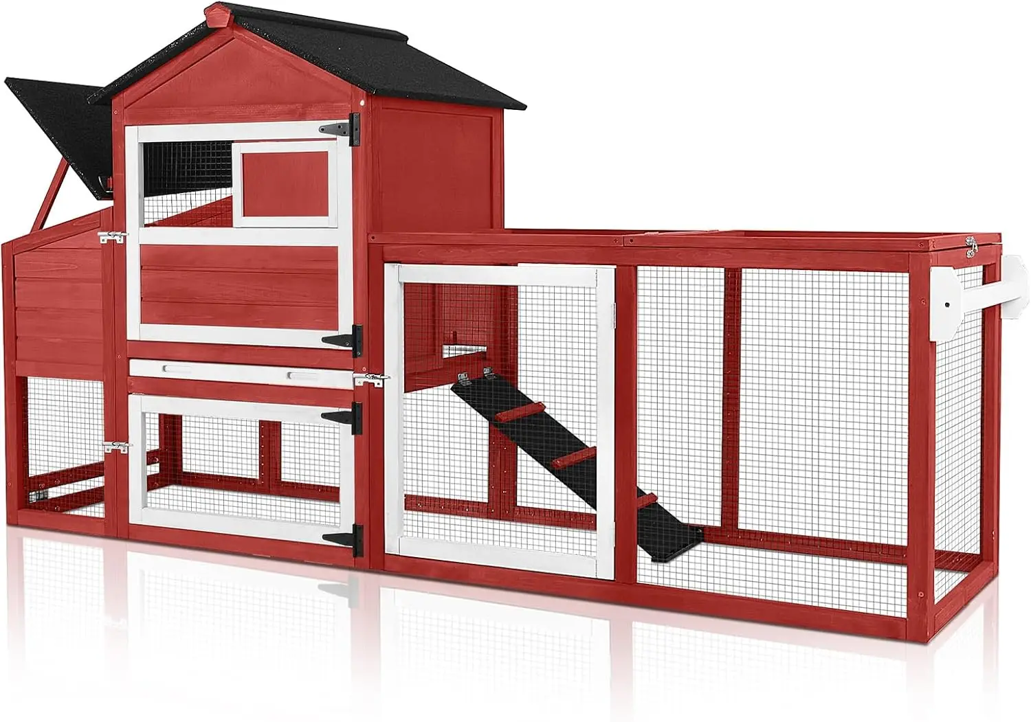 

Coop for Outdoor - Poultry Cage with Wheels, Nesting Box, Leakproof Pull-on Tray， and Asphalt Waterproof Roof - Red