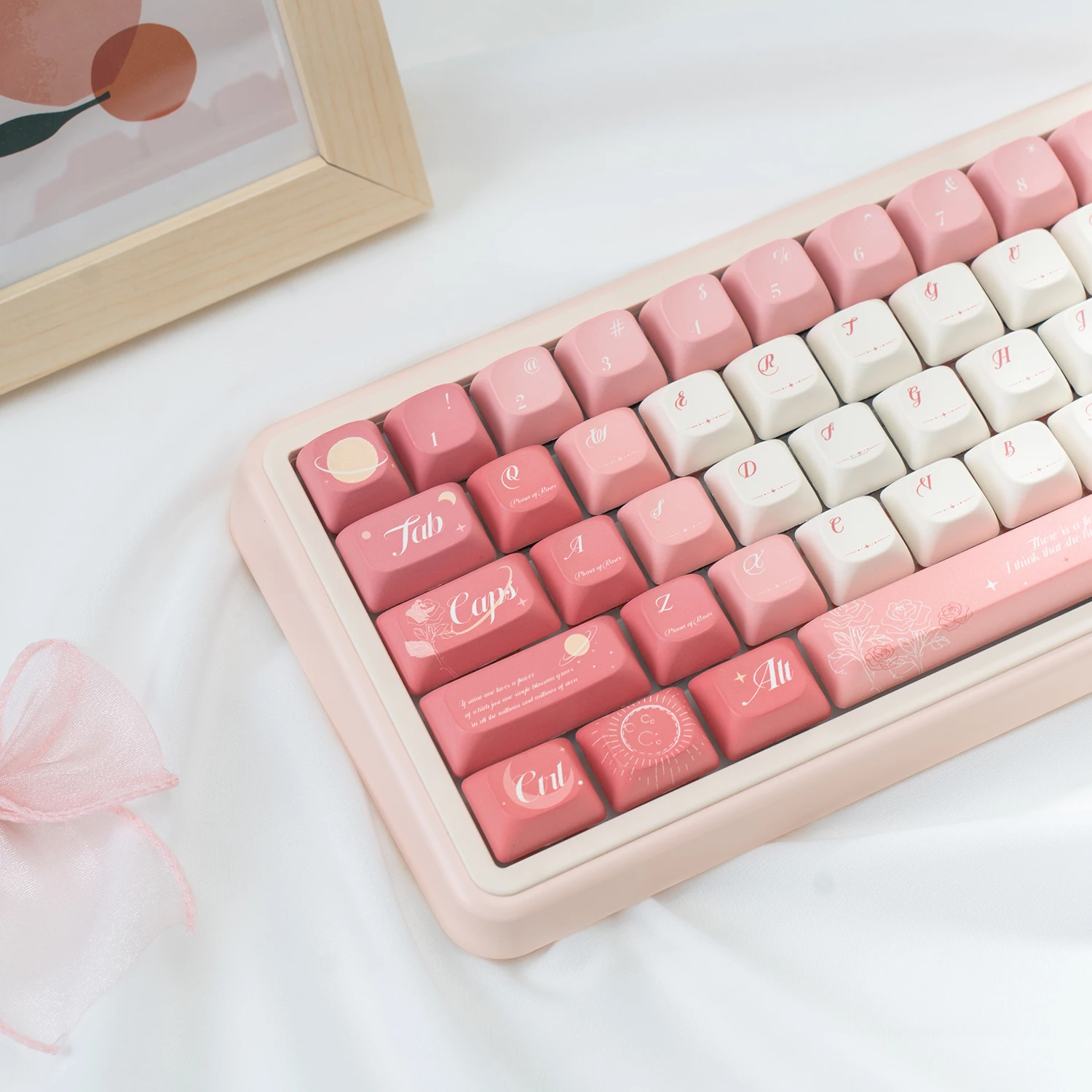 

Rose Planet Keycap MOC Red PBT Ball Cap Five-sided Sublimation Girls Literary Customized Mechanical Keyboard Cap