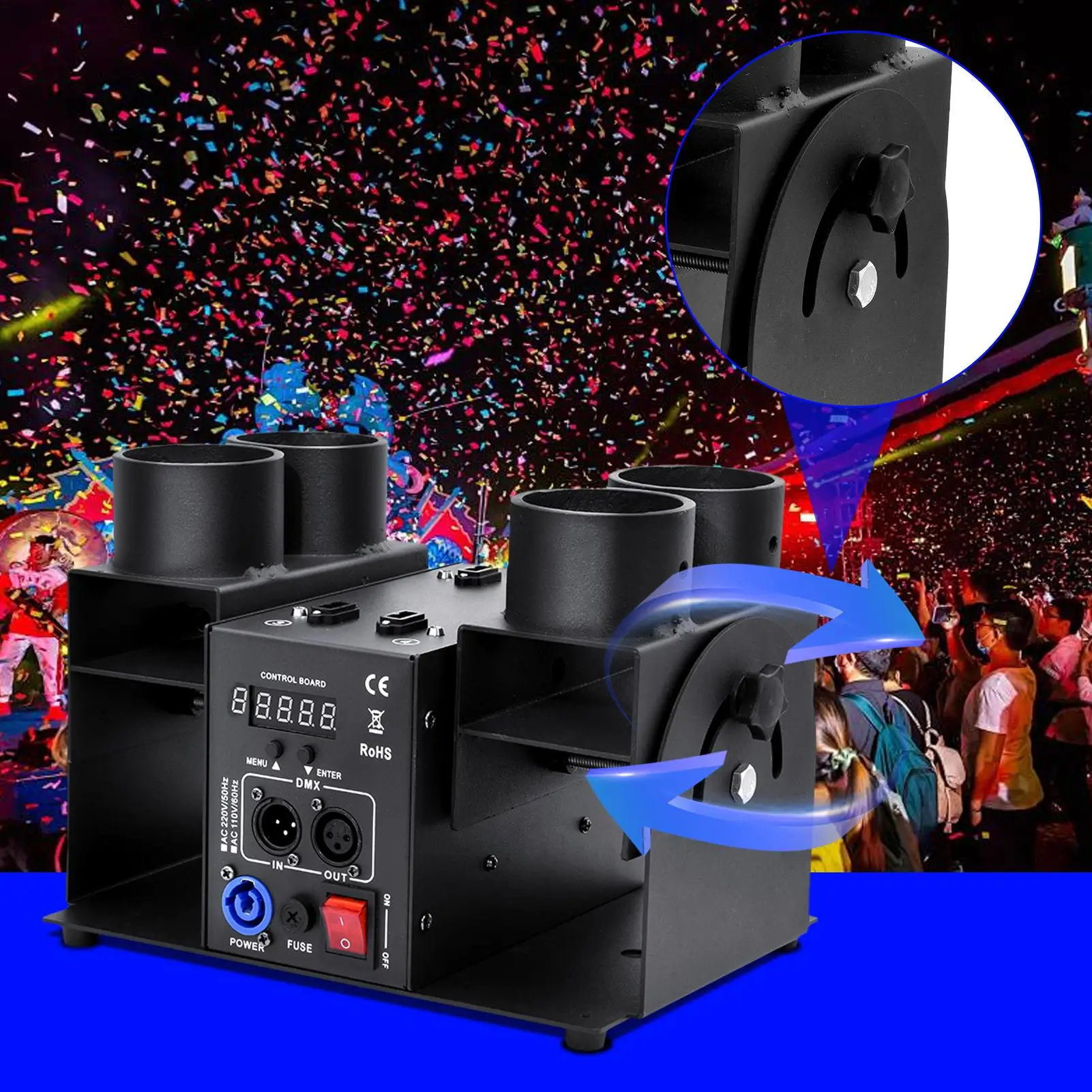 Machine à confettis, machine à confettis électrique DMX à 4 têtes, tubes de confettis puissants, popper à confettis réglable