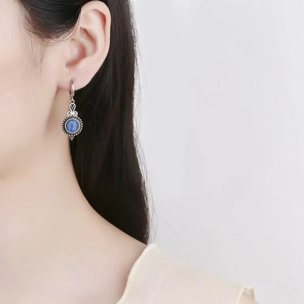 925 Sterling Silver Natural Kyanite Drop Earrings for Women Wedding Gifts Jewelry Vintage Hoop Earrings
